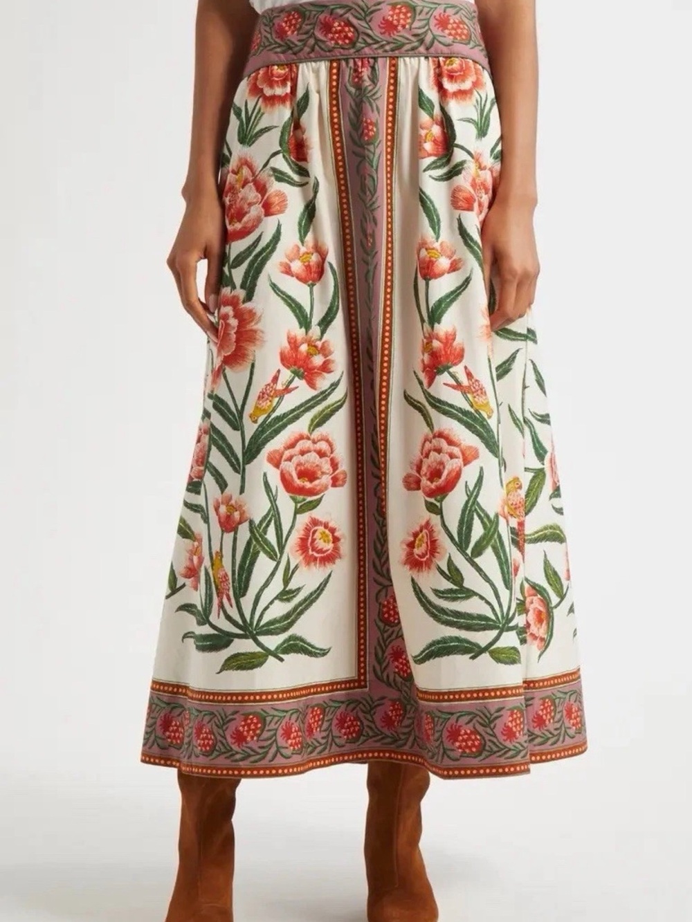 FARM Rio Cream Maxi Skirt with Coral Floral Print - Picture 2 of 12